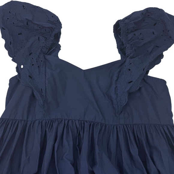 Crown & Ivy XL Navy Eyelet Cotton Flutter Smocked Back Maxi Dress Cottage Preppy - Picture 9 of 13